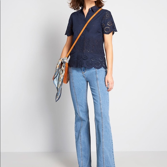 ModCloth Navy Eyelet Success top - Picture 2 of 10